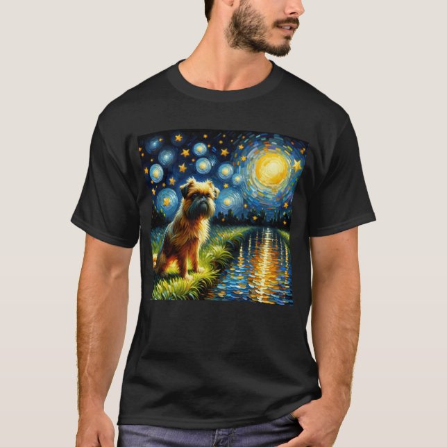 Starry Night Brussels Griffon Dog Van Gogh Lover T-Shirt (Front)