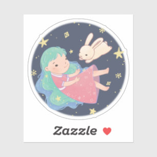 Starry Night Bunny & Girl Illustration