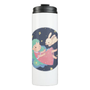 Starry Night Bunny & Girl Illustration Thermal Tumbler