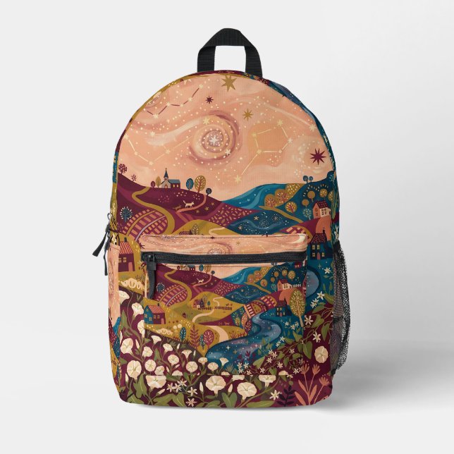 Starry Night Burgundy Backpack (Front)