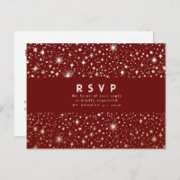 Starry Night Burgundy Red and Gold Wedding RSVP