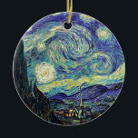 Starry Night by van Gogh Ceramic Ornament<br><div class="desc">Van Gogh was obsessed by the symbolism of luminous objects and of colour. The lamp was a symbol of calm and security. The star symbolised faith,  and gaslight,  human realities. Deep ultramarine blue was infinity,  while red and green expressed "those terrible things,  men's passions.</div>