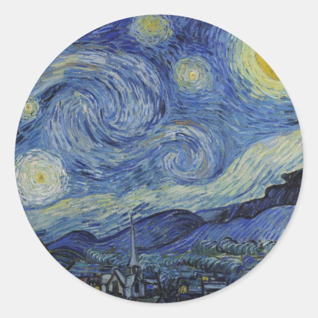 "Starry Night" by Van Gogh Classic Round Sticker (Front)