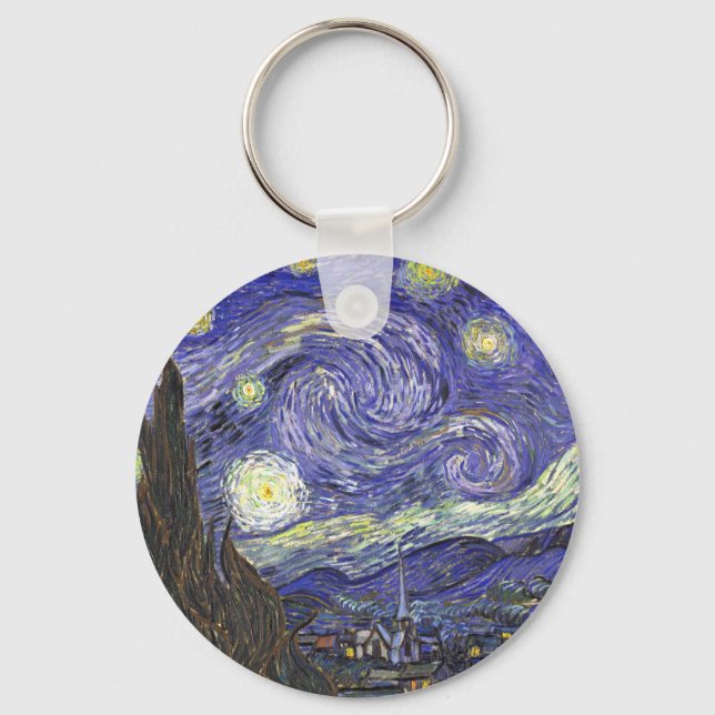 Starry Night by Van Gogh round keychain (Front)
