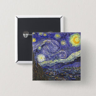 Starry Night by Vincent van Gogh 15 Cm Square Badge