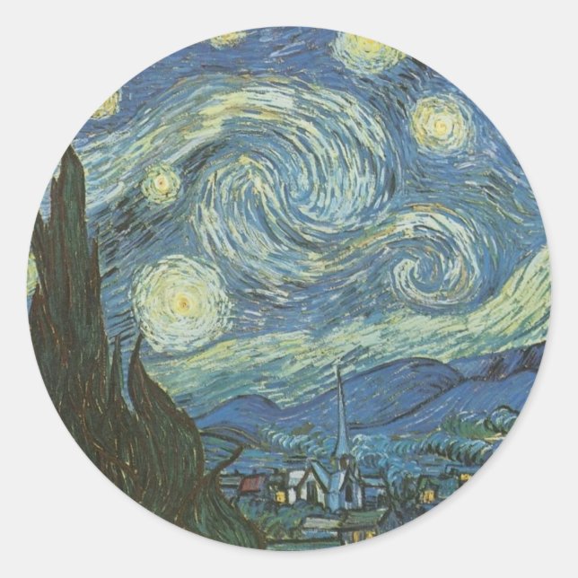 Starry Night by Vincent Van Gogh Classic Round Sticker (Front)