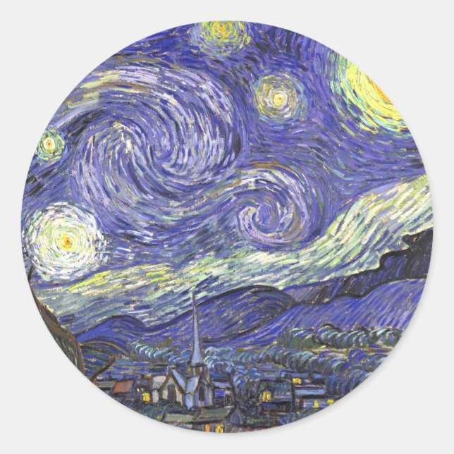 Starry Night by Vincent van Gogh Classic Round Sticker (Front)