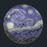 Starry Night by Vincent van Gogh Dartboard<br><div class="desc">Starry Night by Vincent van Gogh is a vintage fine art post impressionism landscape cityscape painting featuring a view of Saint Remy, France from van Gogh's asylum. The night sky is swirling with clouds with a bright crescent moon and shining stars over the quaint village. Starry Night is probably van...</div>