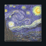 Starry Night by Vincent van Gogh Magnet<br><div class="desc">Starry Night by Vincent van Gogh is a vintage fine art post impressionism landscape cityscape painting featuring a view of Saint Remy, France from van Gogh's asylum. The night sky is swirling with clouds with a bright crescent moon and shining stars over the quaint village. Starry Night is probably van...</div>
