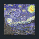 Starry Night by Vincent van Gogh Magnet<br><div class="desc">Starry Night by Vincent van Gogh is a vintage fine art post impressionism landscape cityscape painting featuring a view of Saint Remy, France from van Gogh's asylum. The night sky is swirling with clouds with a bright crescent moon and shining stars over the quaint village. Starry Night is probably van...</div>