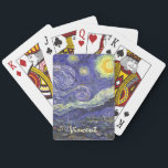 Starry Night by Vincent van Gogh Playing Cards<br><div class="desc">Starry Night by Vincent van Gogh is a vintage fine art post impressionism landscape cityscape painting featuring a view of Saint Remy, France from van Gogh's asylum. The night sky is swirling with clouds with a bright crescent moon and shining stars over the quaint village. Starry Night is probably van...</div>
