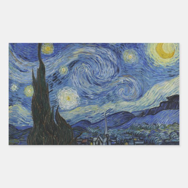 Starry Night by Vincent Van Gogh Rectangular Sticker (Front)