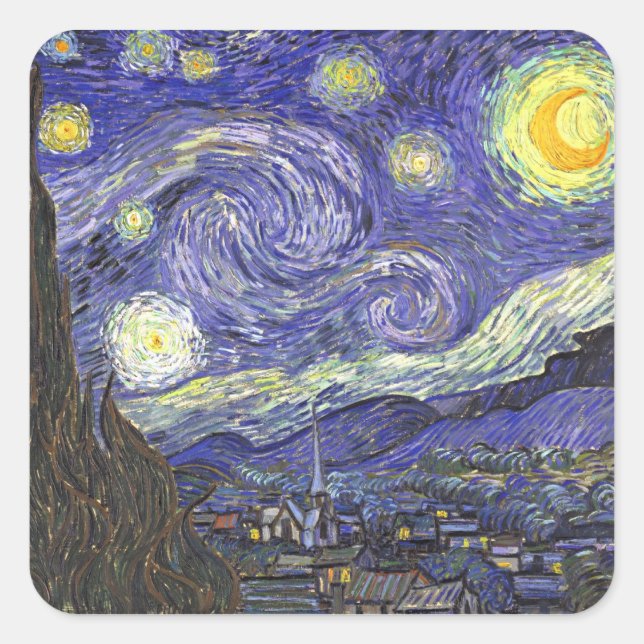 Starry Night by Vincent van Gogh Square Sticker (Front)