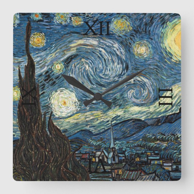 Starry Night by Vincent van Gogh Square Wall Clock (Front)