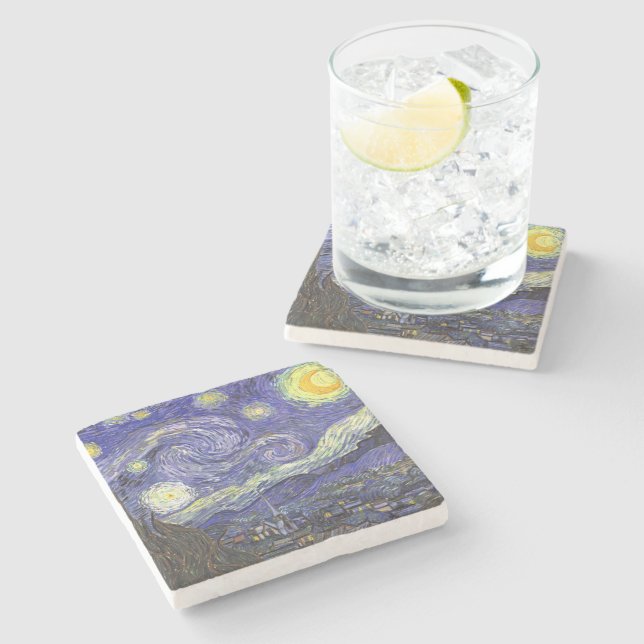 Starry Night by Vincent van Gogh Stone Coaster (Side)