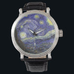 Starry Night by Vincent van Gogh Watch<br><div class="desc">Starry Night by Vincent van Gogh is a vintage fine art post impressionism landscape cityscape painting featuring a view of Saint Remy, France from van Gogh's asylum. The night sky is swirling with clouds with a bright crescent moon and shining stars over the quaint village. Starry Night is probably van...</div>