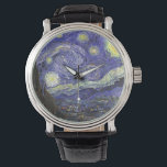 Starry Night by Vincent van Gogh Watch<br><div class="desc">Starry Night by Vincent van Gogh is a vintage fine art post impressionism landscape cityscape painting featuring a view of Saint Remy, France from van Gogh's asylum. The night sky is swirling with clouds with a bright crescent moon and shining stars over the quaint village. Starry Night is probably van...</div>