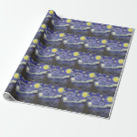 Starry Night by Vincent van Gogh Wrapping Paper<br><div class="desc">Starry Night by Vincent van Gogh is a vintage fine art post impressionism landscape cityscape painting featuring a view of Saint Remy, France from van Gogh's asylum. The night sky is swirling with clouds with a bright crescent moon and shining stars over the quaint village. Starry Night is probably van...</div>