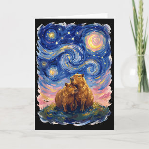Starry Night Capybara Couple Art Parody Valentines Card