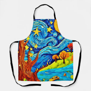 Starry Night Cartoon: Surrealism Inspired Art Apron