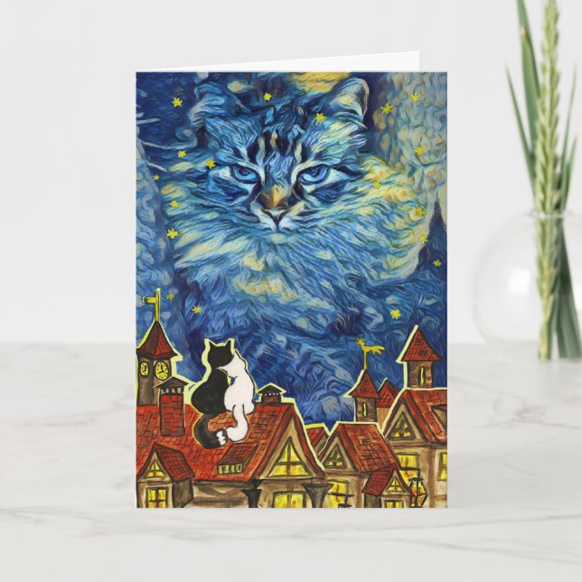 Starry Night Cat Anniversary Card (Front)