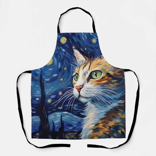 Starry Night Cat Apron (Front)