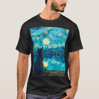 Starry Night Cat Art – Van Gogh Style Night  T-Shirt