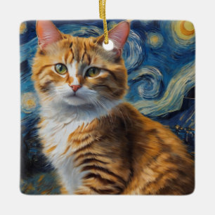 Starry Night Cat Ceramic Ornament