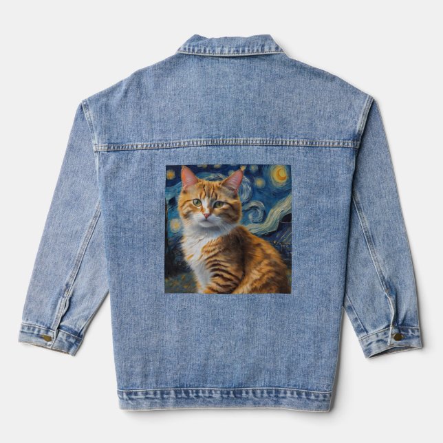 Starry Night Cat Denim Jacket (Back)