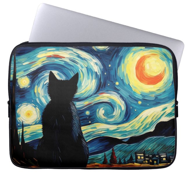 Starry Night Cat Laptop Sleeve (Front)