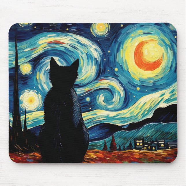 Starry Night Cat Mouse Pad (Front)