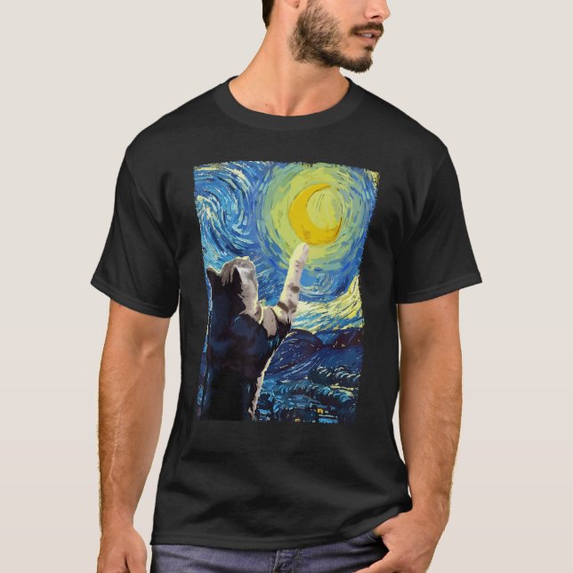 Starry Night Cat Painting Kitten Kitty Cat Mum Dad T-Shirt (Front)