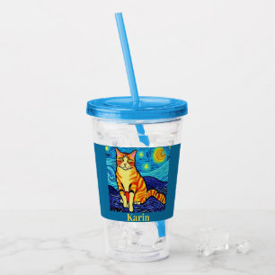 Starry night cat personalised acrylic tumbler