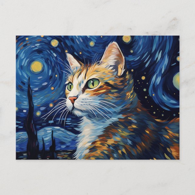 Starry Night Cat Postcard (Front)