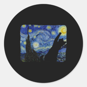 Starry Night Cat Shirt Van Gogh Cat Lover Cat Mum Classic Round Sticker
