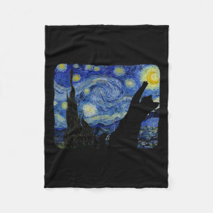 Starry Night Cat Shirt Van Gogh Cat Lover Cat Mum Fleece Blanket