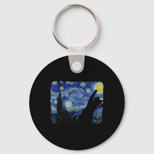 Starry Night Cat Shirt Van Gogh Cat Lover Cat Mum Key Ring