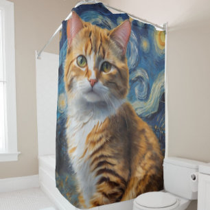 Starry Night Cat Shower Curtain