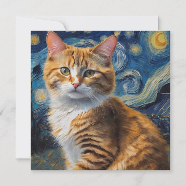 Starry Night Cat Square Postcard (Front)