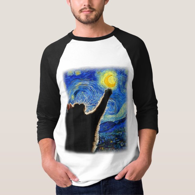 Starry Night Cat, Van Gogh Cat Lover Cat Dad Mom T T-Shirt (Front)