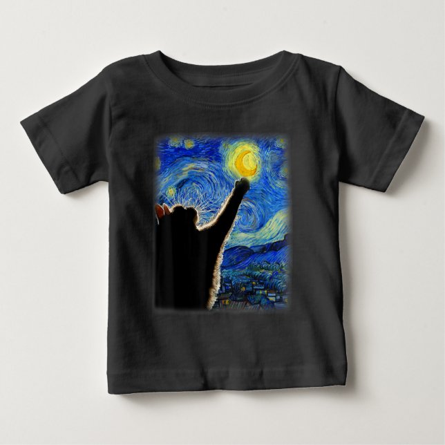 Starry Night Cat, Van Gogh Cat Lover Cat Dad Mum T Baby T-Shirt (Front)