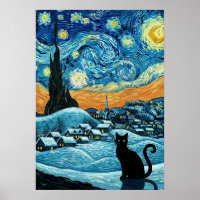 Starry Night Cat Van Gogh Inspired Starry Sky