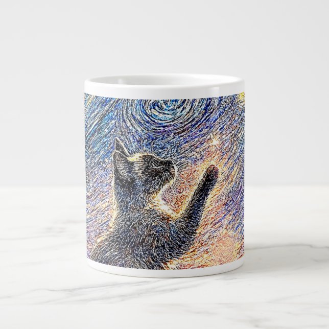 Starry Night Cat – Van Gogh Style Art  Large Coffee Mug (Front)