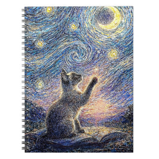 Starry Night Cat – Van Gogh Style Art Notebook