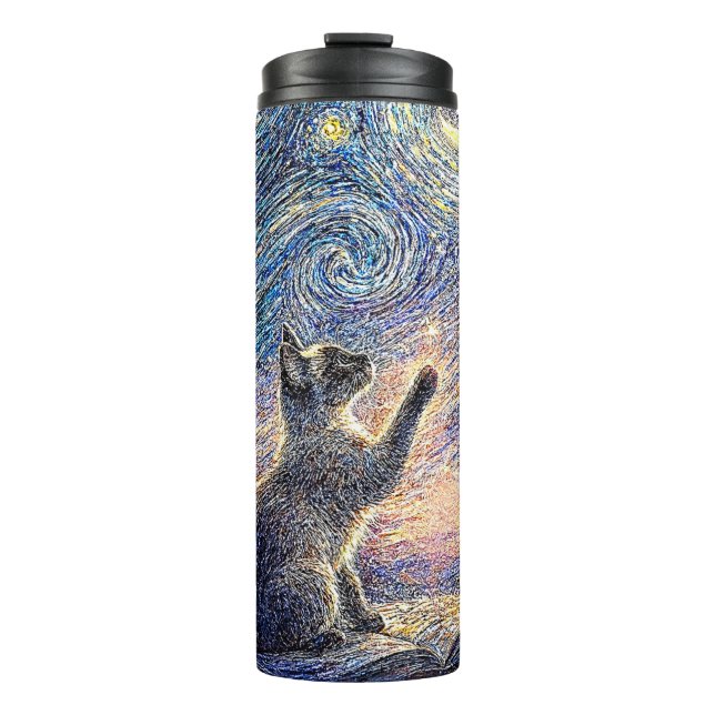 Starry Night Cat – Van Gogh Style Art  Thermal Tumbler (Front)