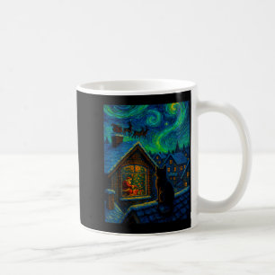 Starry Night Cat Watching Santa Van Gogh Style Chr Coffee Mug