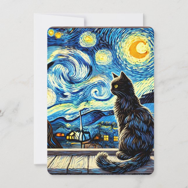 Starry Night Cat - Whimsical Invitation (Front)