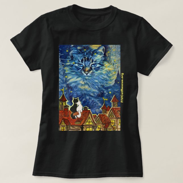 Starry Night Cat with Site for Women T-Shirt (Design Front)
