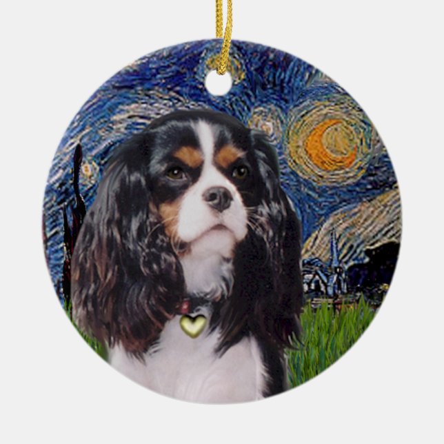 Starry Night - Cavalier (tri colour) Ceramic Tree Decoration (Front)
