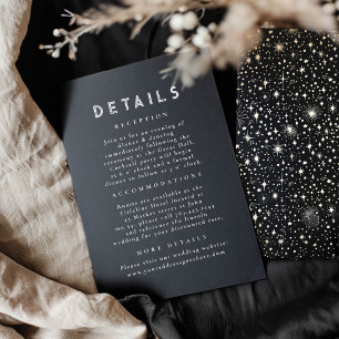 Starry Night Celestial Black Gold Wedding Details Enclosure Card